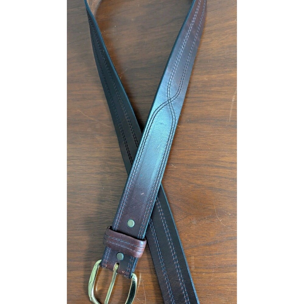 Leegin Gunslinger Belt 52 Pull Up Dark Brown Leather Western Stitched X0100 USA